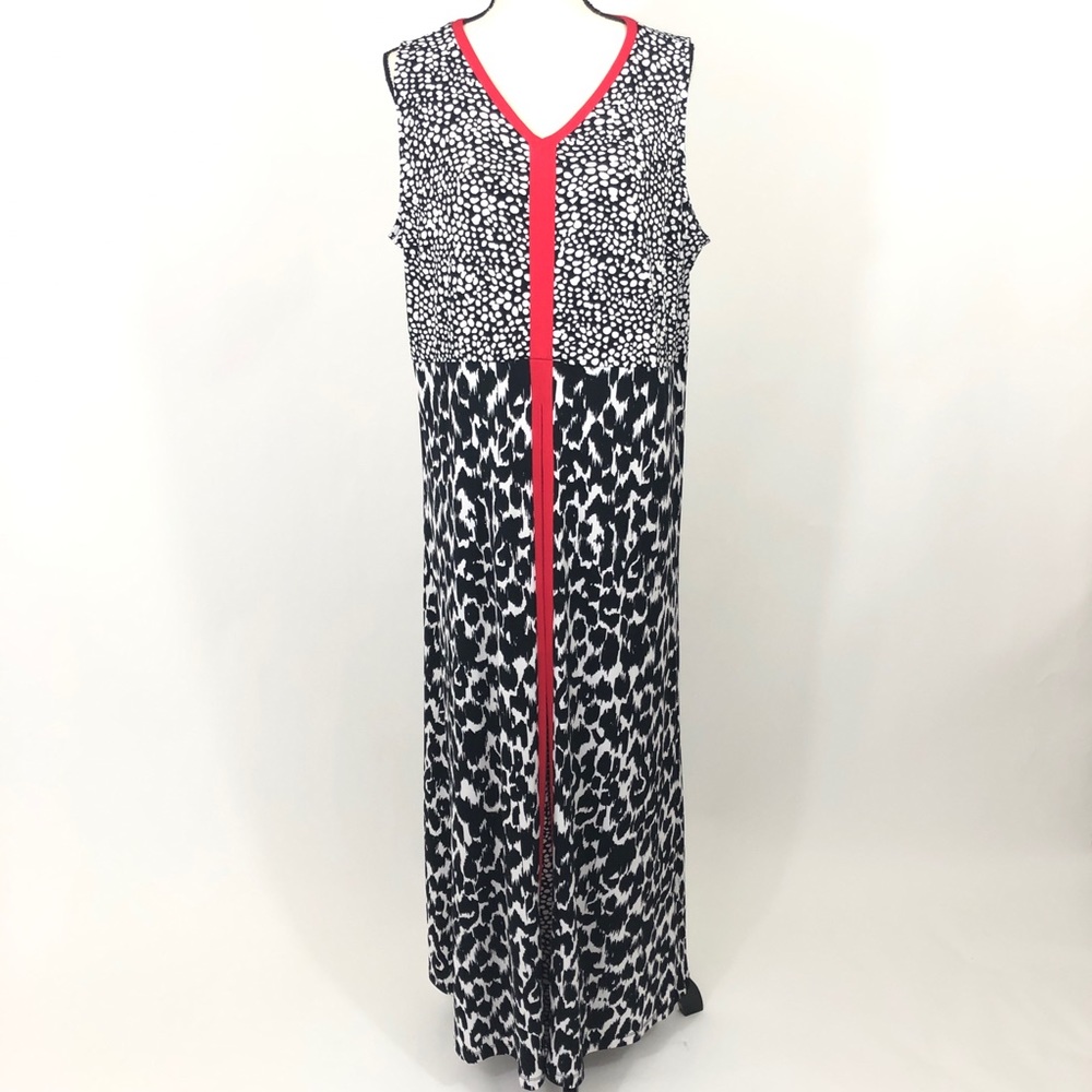 Chico’s Maxi Dress Mixed Dots Pleat Front